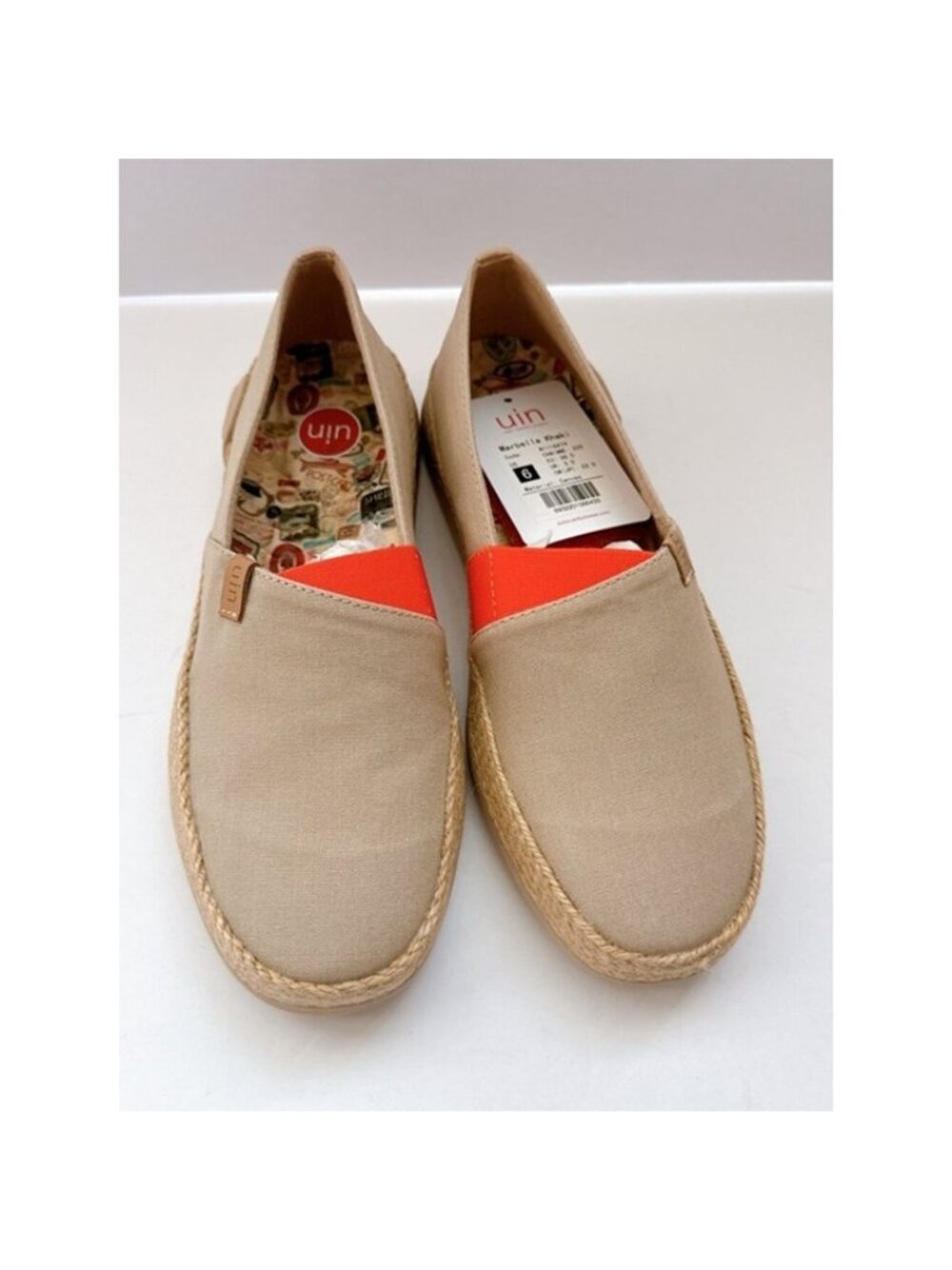 UIN Marbella Khaki Canvas Slip-On Shoes Women’s Espadrille Comfort Flats Size 6